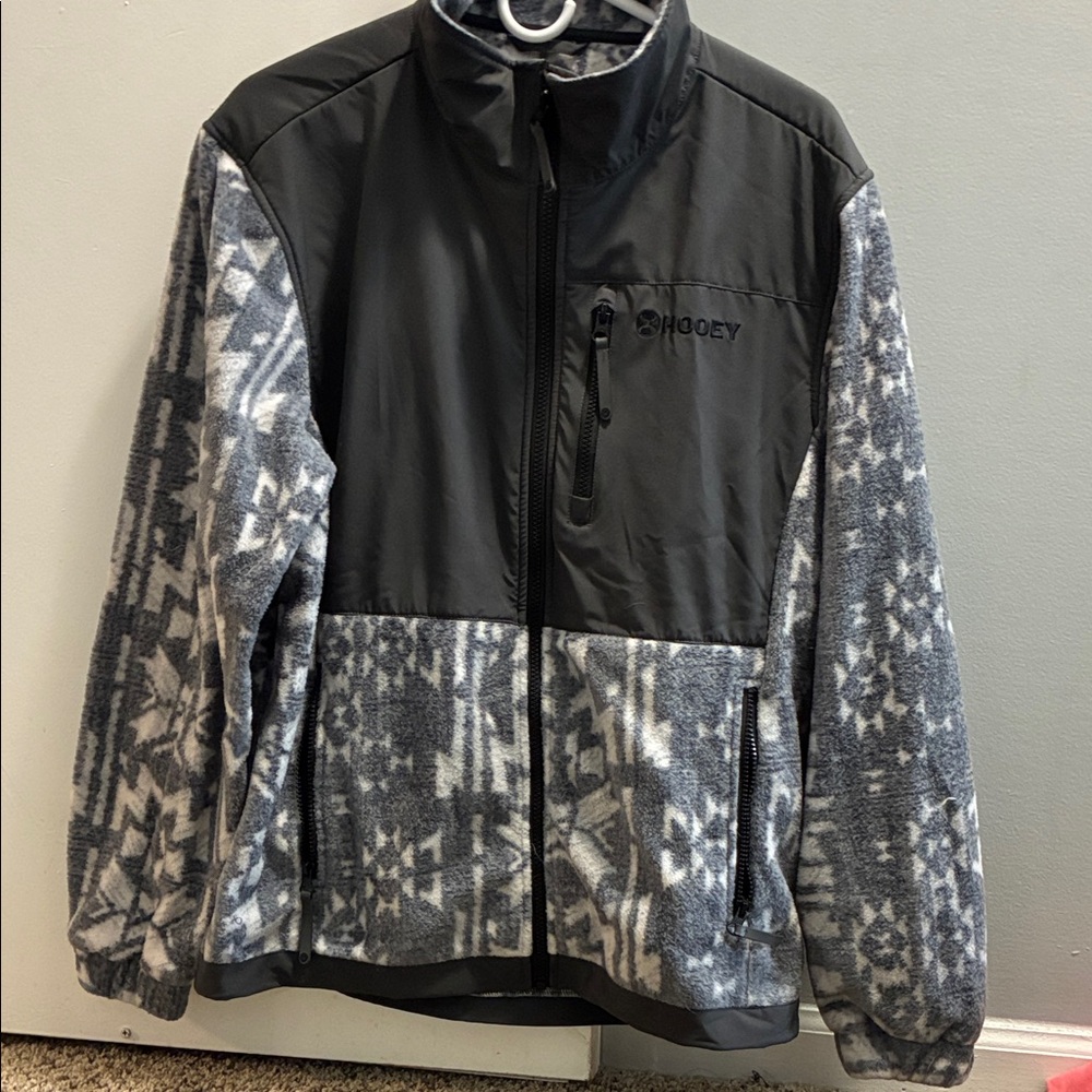 Hooey Black and Grey Patterned Fleece Jacket